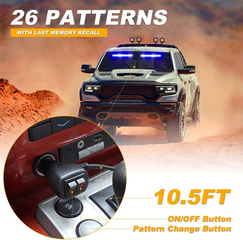 LRTER 2x17.7 Emergency Dash Lights Interior Windshield Strobe Volunteer Firefighter Lights Warning Hazard Safety Front/Rear Deck Split Mount for Vehicles Trucks Firefighter, Blue/White - Image 5